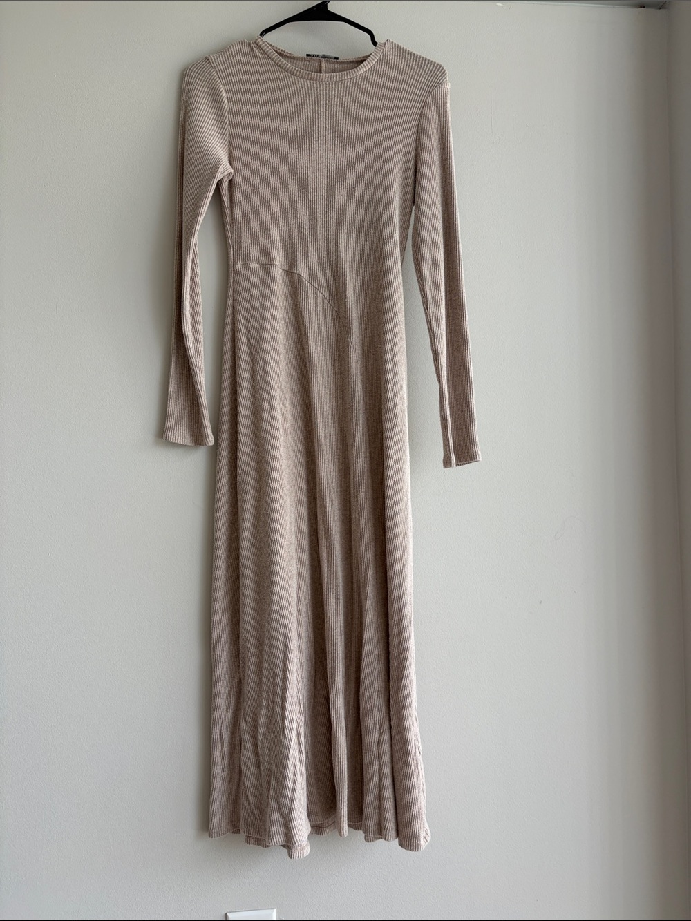 Zara Long Sleeve Maxi Dress in Light Beige